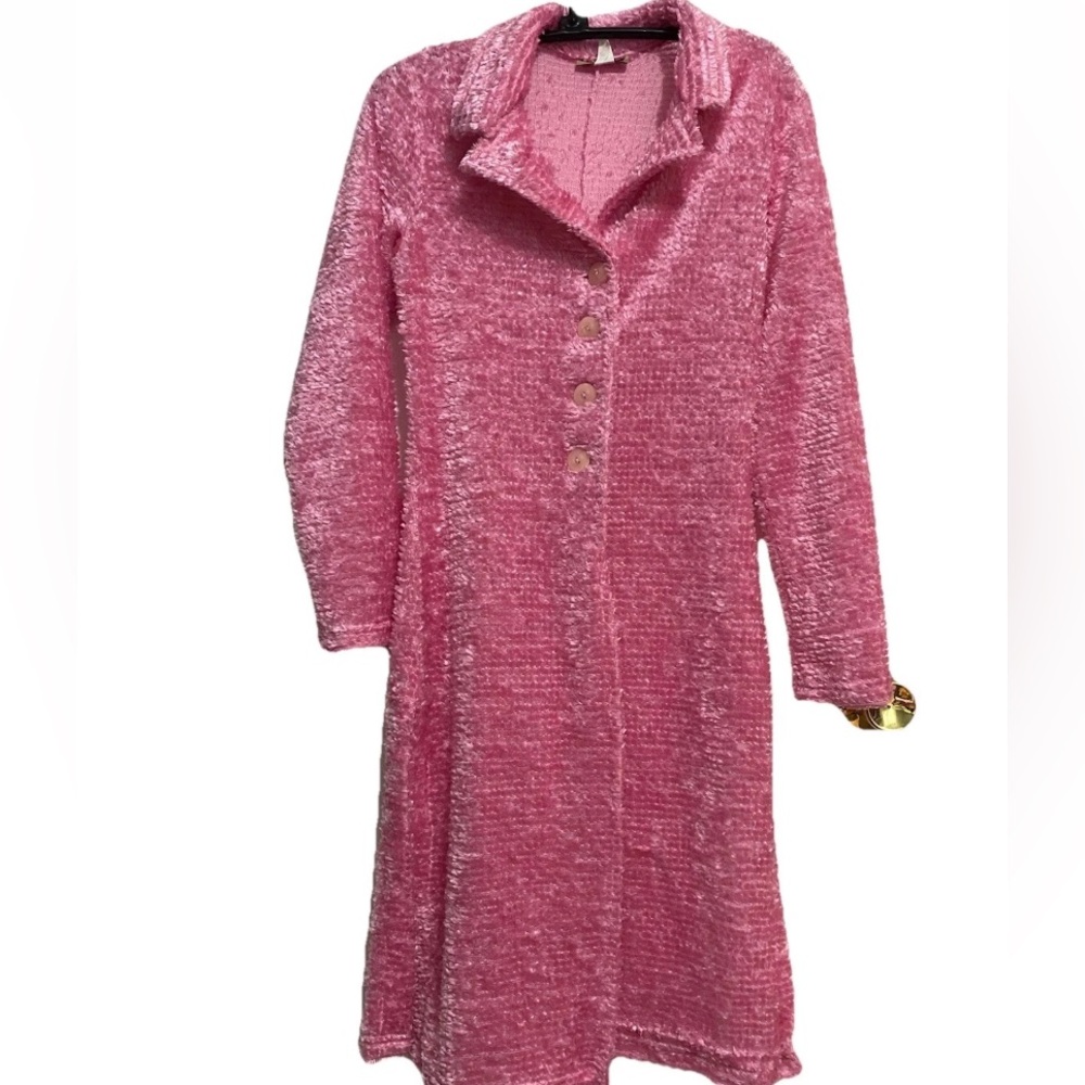 Vintage NYC Luxury Women’s Small Pink Button-Up Long Coat Fuzzy